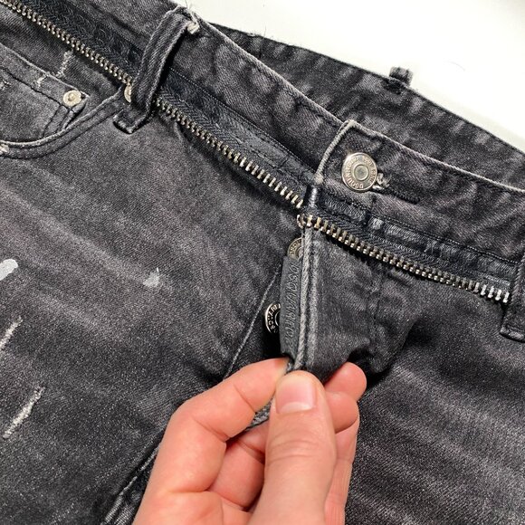 Dsquared2 Distressed Tidy Biker Slim Fit Jeans Faded Black mens size 33x27 - Picture 4 of 11